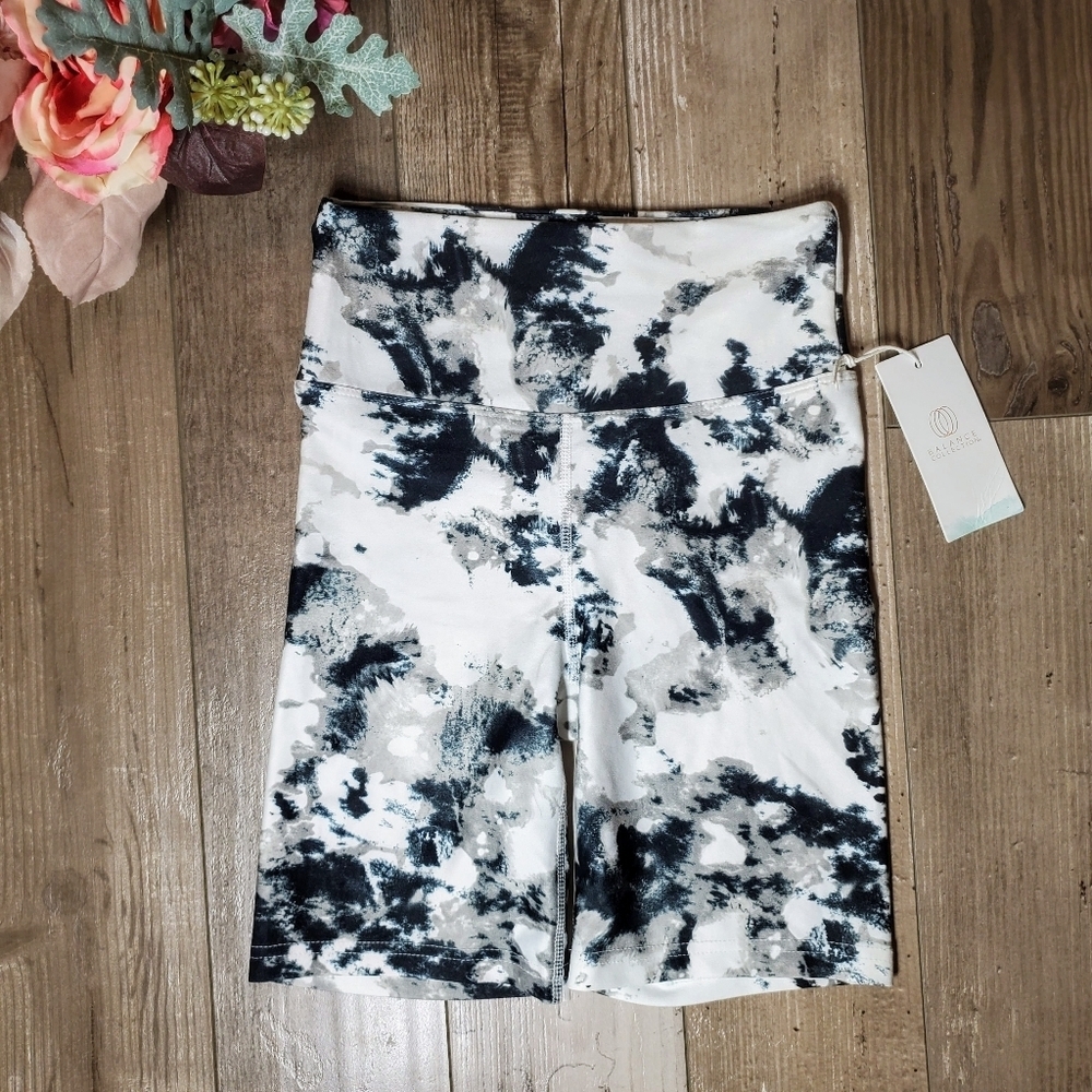 NWT Balance Collection Tie-Dye Biker Shorts Women's Size XS Black White Gray